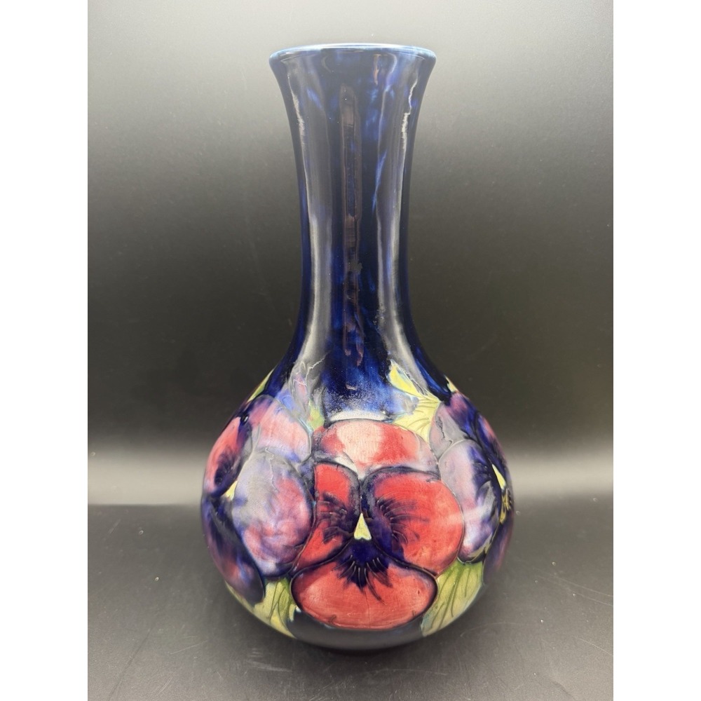 Antique William Moorcroft Pansy Cobalt Blue 12" Vase English Art Pottery